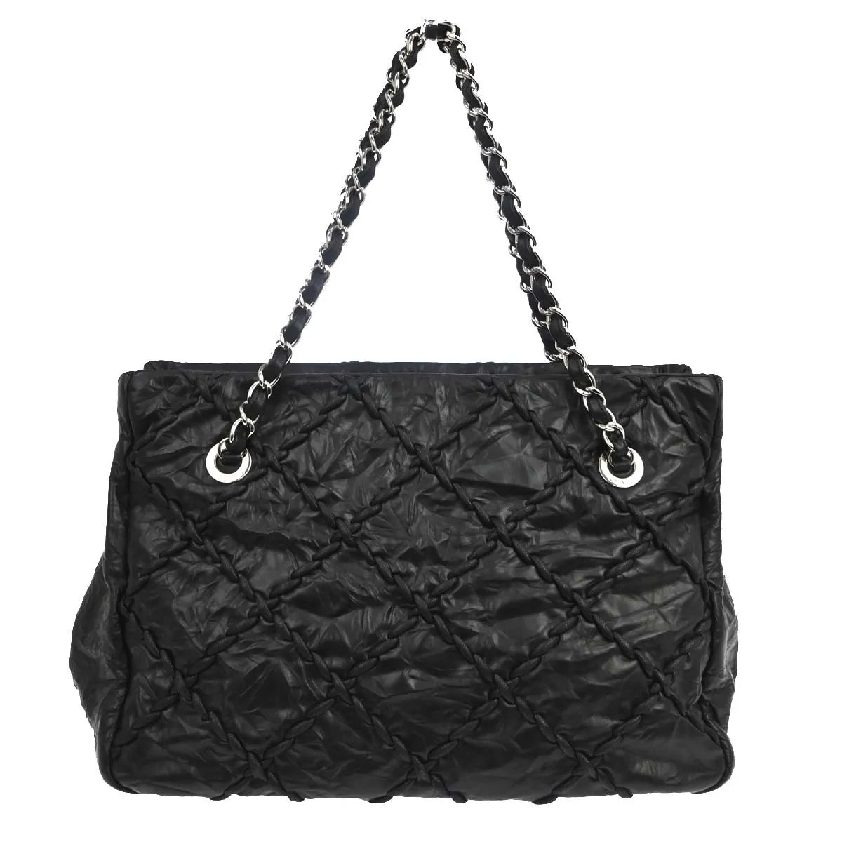 Chanel Ultra Stitch Chain Tote Quilted Calfskin, Black, Leather, Tote Bag