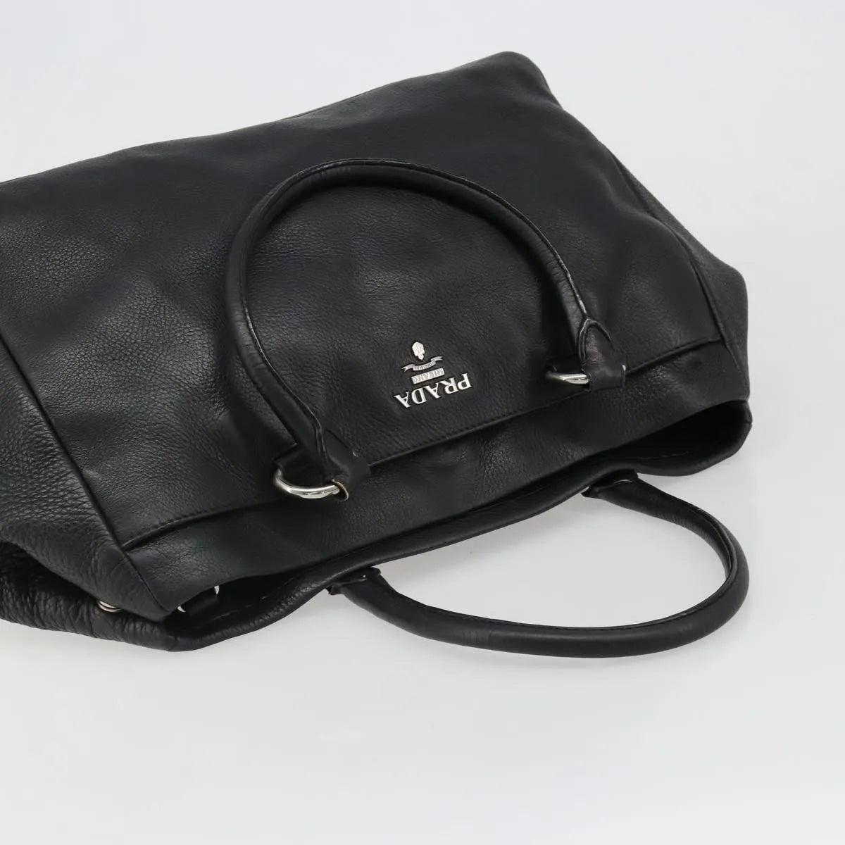 Prada Top Handle Tote Leather, Black, Leather, Tote Bag
