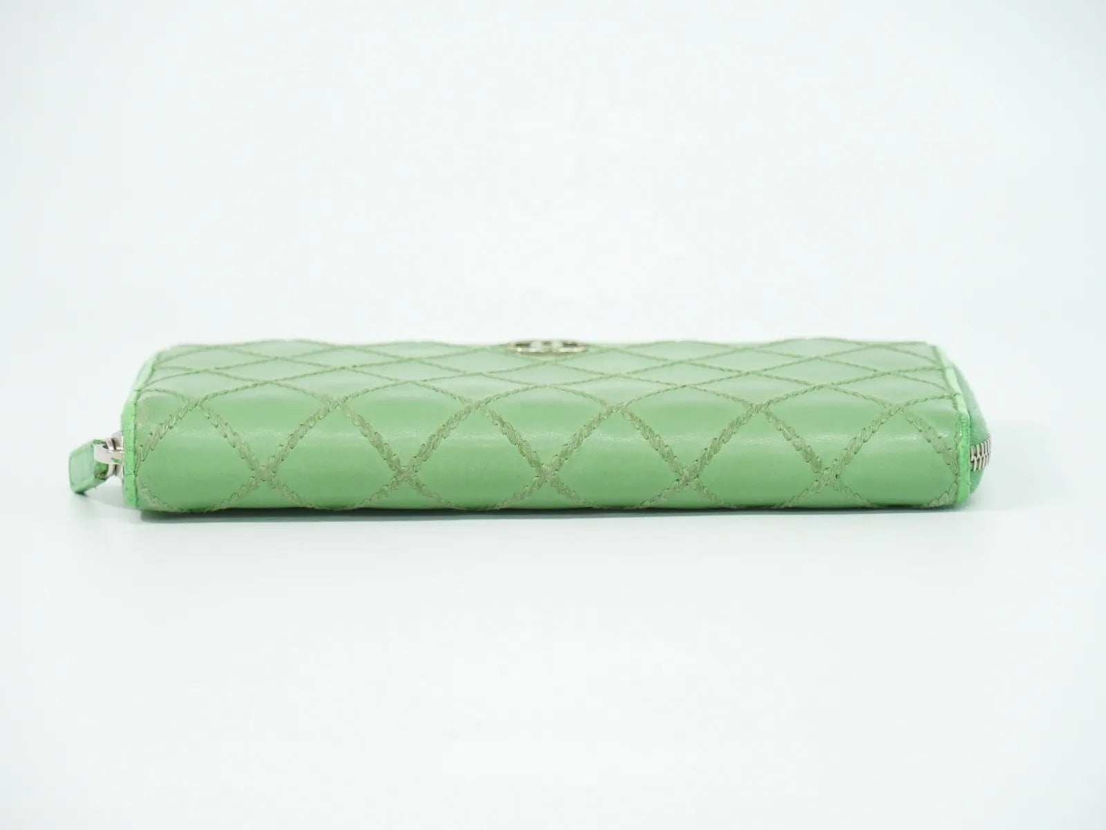 Chanel Wild Stitch Topics Wallet Lambskin, Green, Leather, Wallet