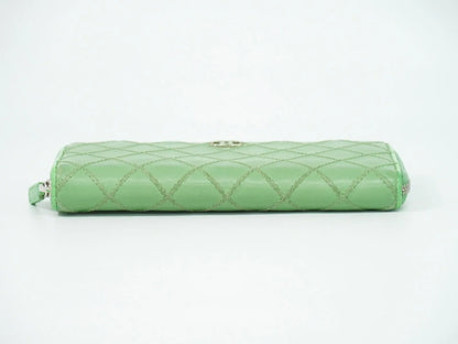 Chanel Wild Stitch Topics Wallet Lambskin, Green, Leather, Wallet