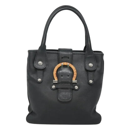 Salvatore Ferragamo Gancini Leather, Black, Leather, Handbag