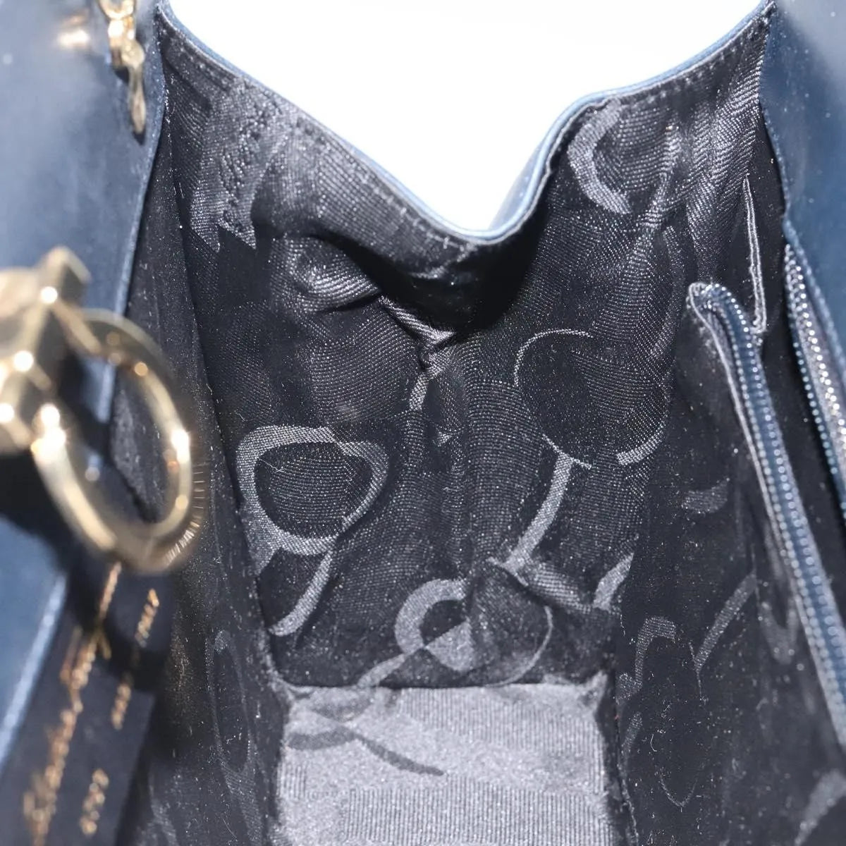 Salvatore Ferragamo Vintage Gancini Chain Leather, Navy, Leather, Shoulder Bag