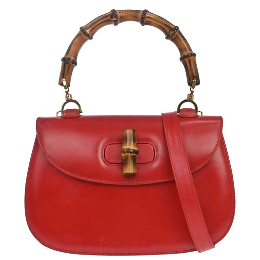 Gucci Vintage Convertible Bamboo Top Handle Leather, Red, Leather, Handbag