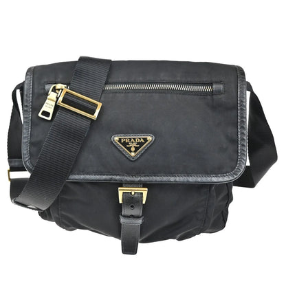 Prada Buckle Messenger Tessuto, Black, Nylon, Shoulder Bag