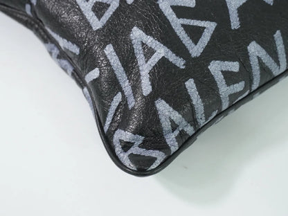Balenciaga Graffiti Leather, Black, Leather, Clutch