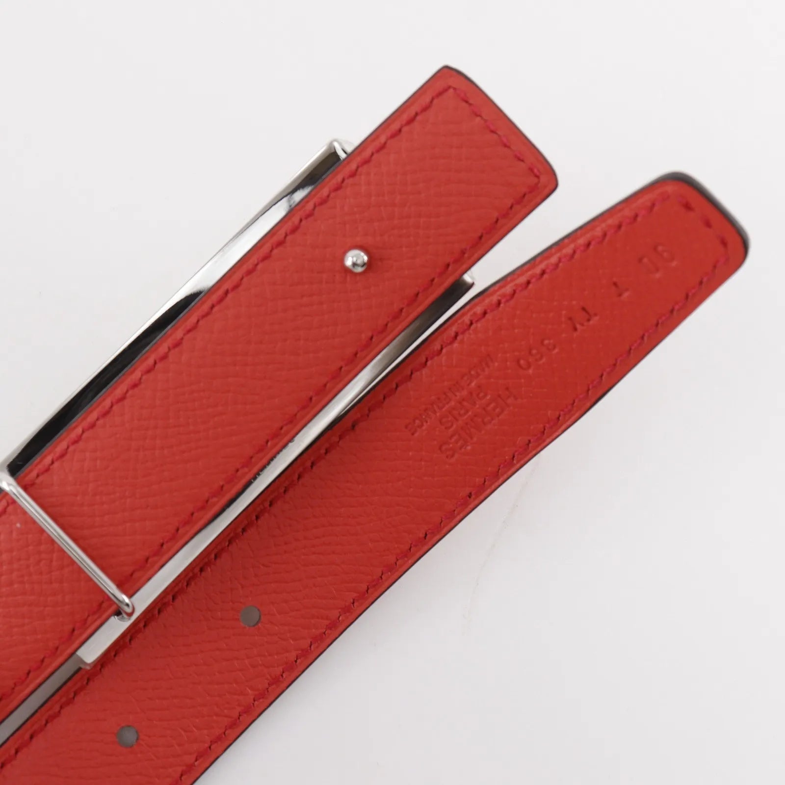 Hermes Rivale Reversible Belt Leather, Red, Leather, Belt