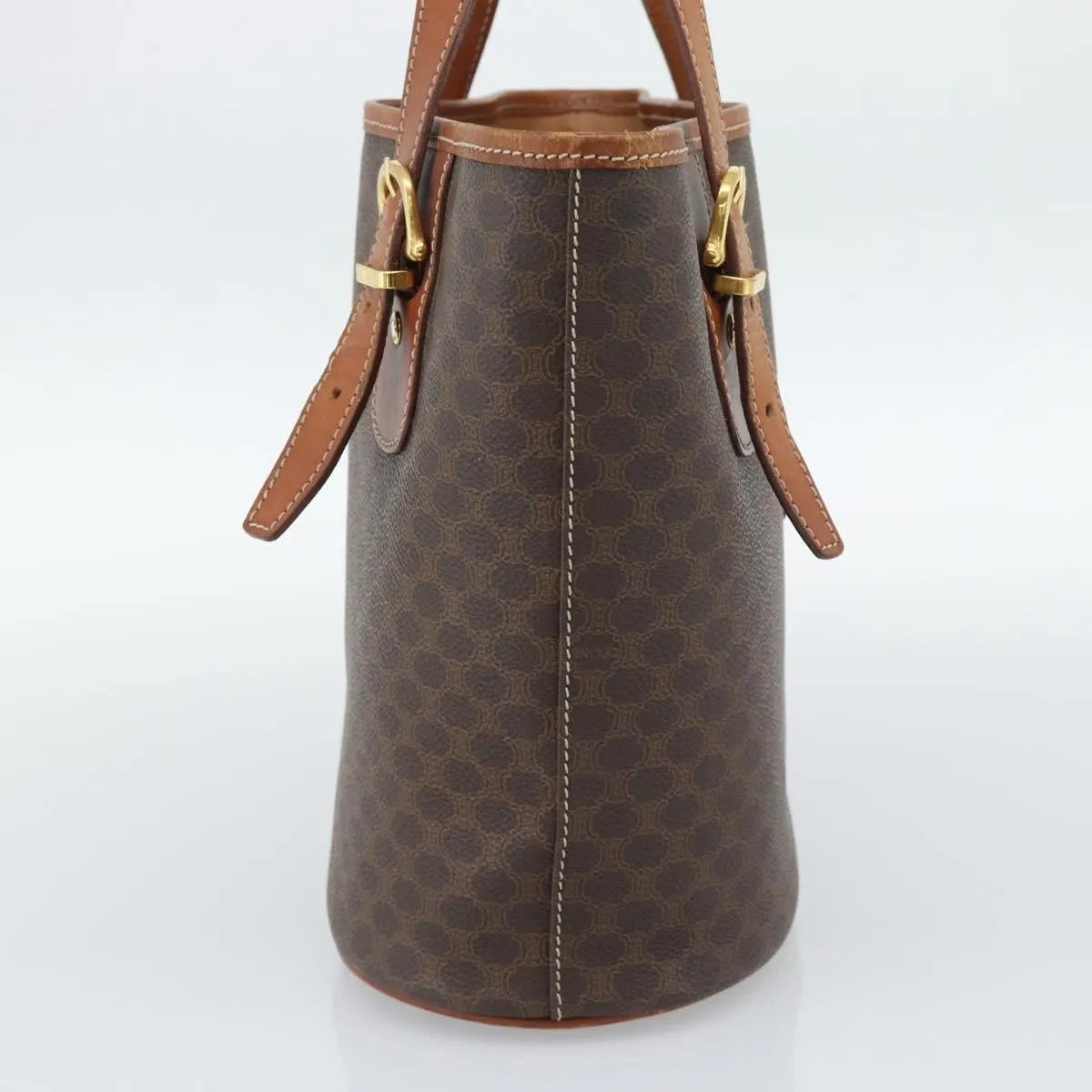 Celine Vintage Macadam Canvas and Leather, Brown, Canvas, Tote Bag