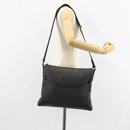 Gucci Zip Messenger GG Canvas with Perforated Leather, Black, Canvas, Shoulder Bag