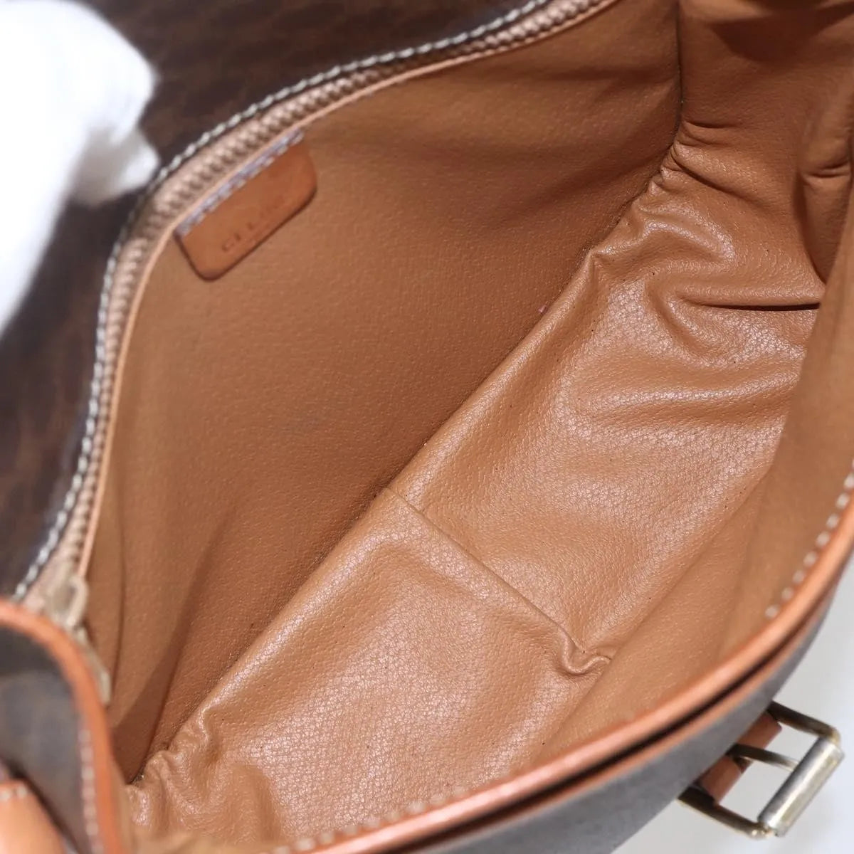 Celine Vintage Macadam Canvas and Leather, Brown, Canvas, Shoulder Bag
