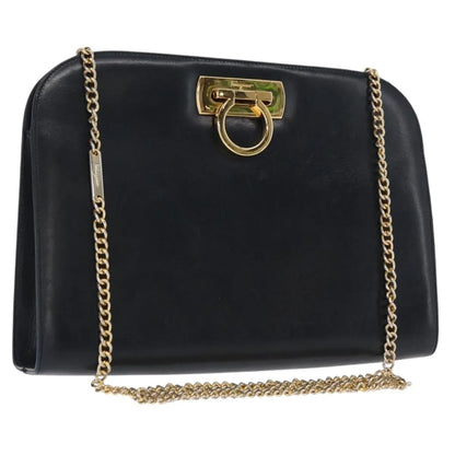 Salvatore Ferragamo Vintage Gancini Chain Leather, Navy, Leather, Shoulder Bag