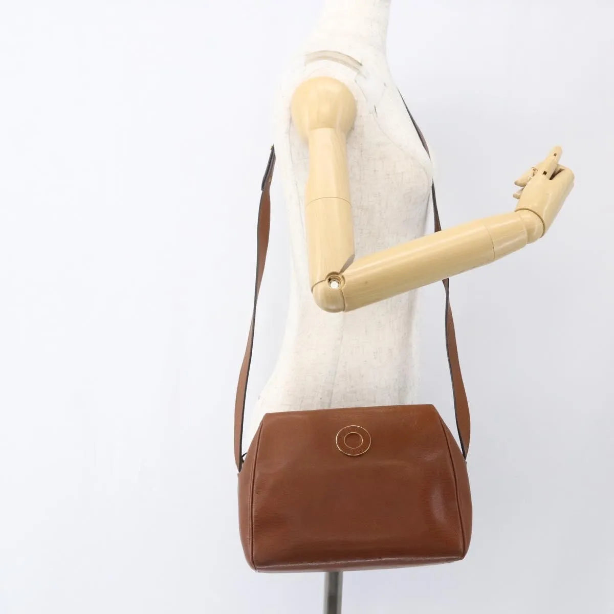 Celine Vintage Circle Logo Leather, Brown, Leather, Shoulder Bag