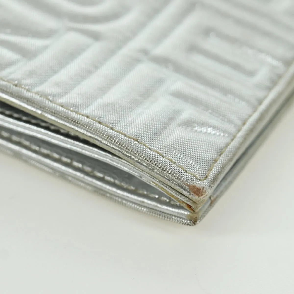 Fendi Wallet on Chain Logo Embossed Leather, Silver, Leather, Wallet