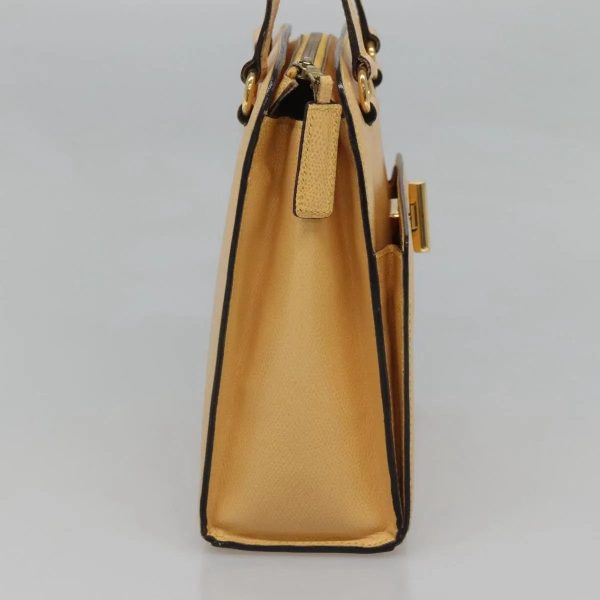 Celine Vintage Turnlock Leather, Yellow, Leather, Handbag