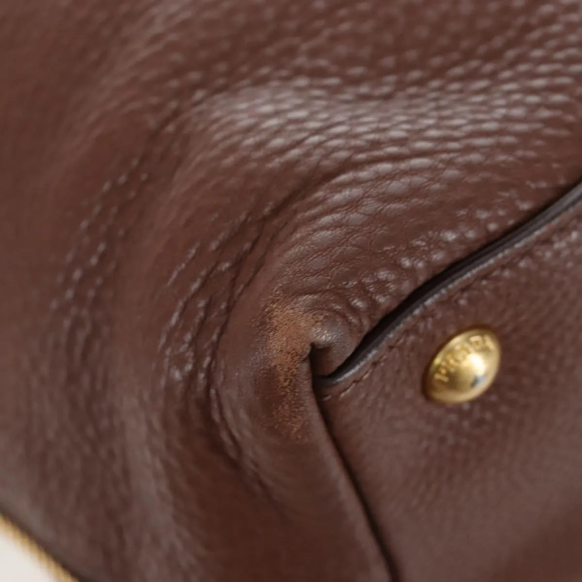 Prada Side Zip Hobo Soft Calf, Brown, Leather, Shoulder Bag