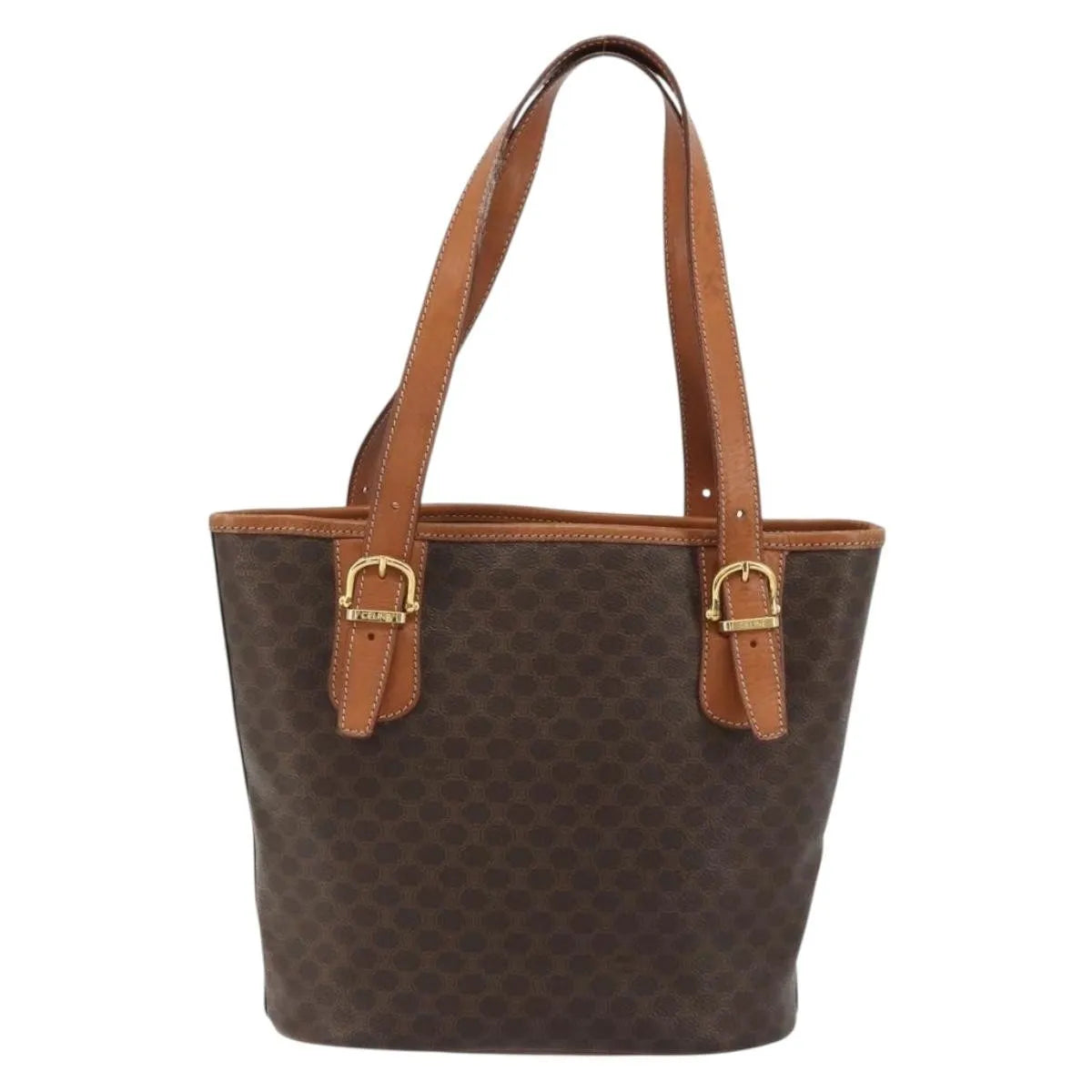 Celine Vintage Macadam Canvas and Leather, Brown, PVC, Handbag