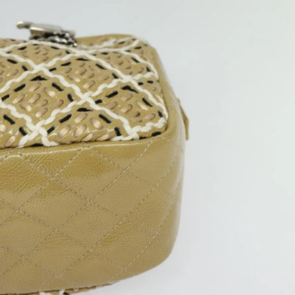 Chanel Camera Case Woven Stitch Patent, Beige, Glass, Shoulder Bag