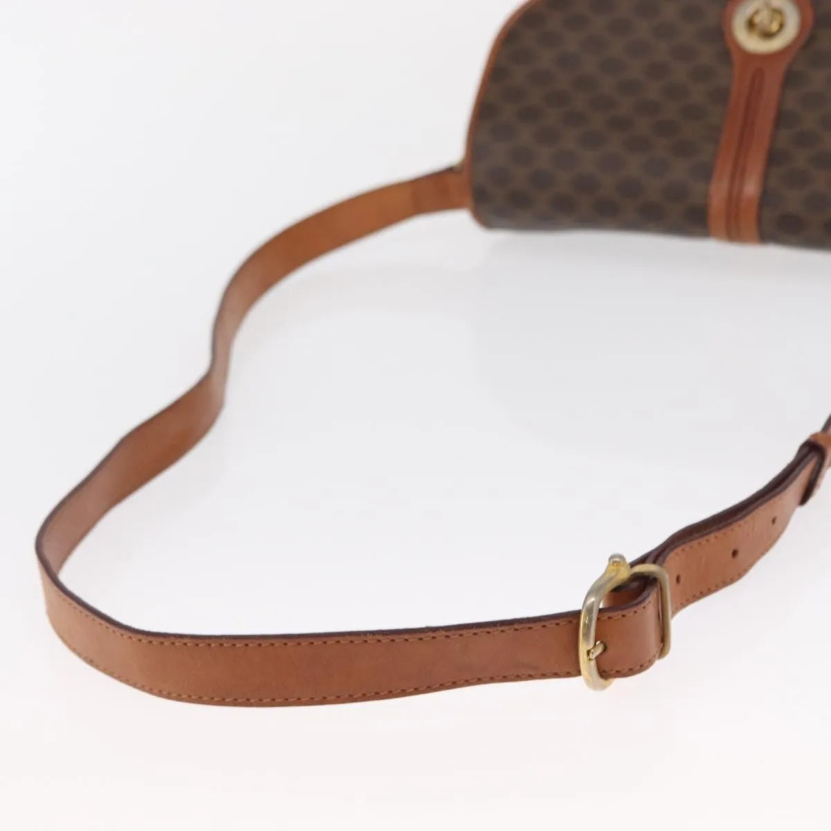 Celine Vintage Macadam Canvas and Leather, Brown, Canvas, Shoulder Bag