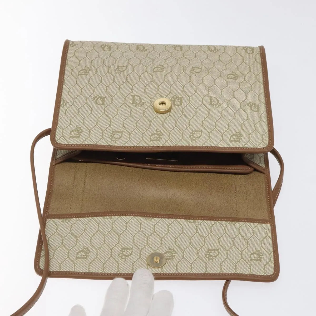 Christian Dior Vintage Honeycomb Flap Canvas and Leather, Beige, PVC, Shoulder Bag