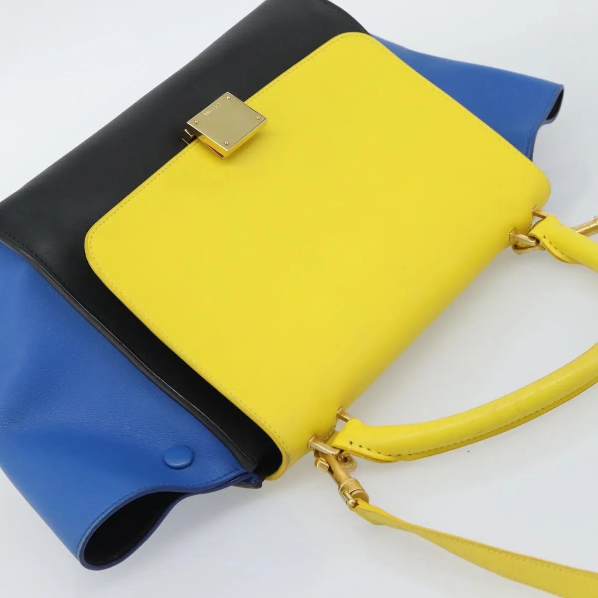 Celine Tricolor Trapeze Leather, Multicolour, Leather, Handbag