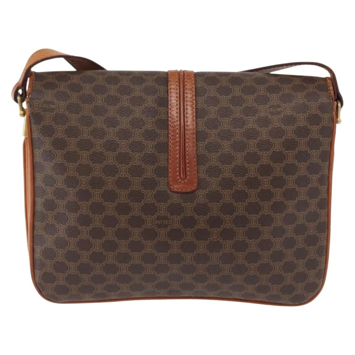 Celine Vintage Macadam Canvas and Leather, Brown, Canvas, Shoulder Bag