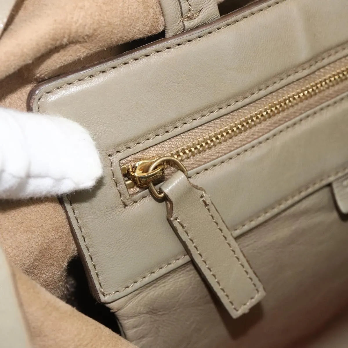 Celine Vertical Bi-Cabas Tote Leather, Beige, Leather, Tote Bag