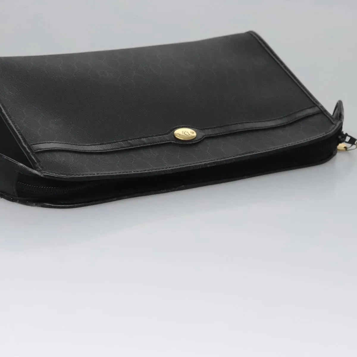 Christian Dior Vintage Honeycomb Zip Coated Canvas, Black, Canvas, Clutch