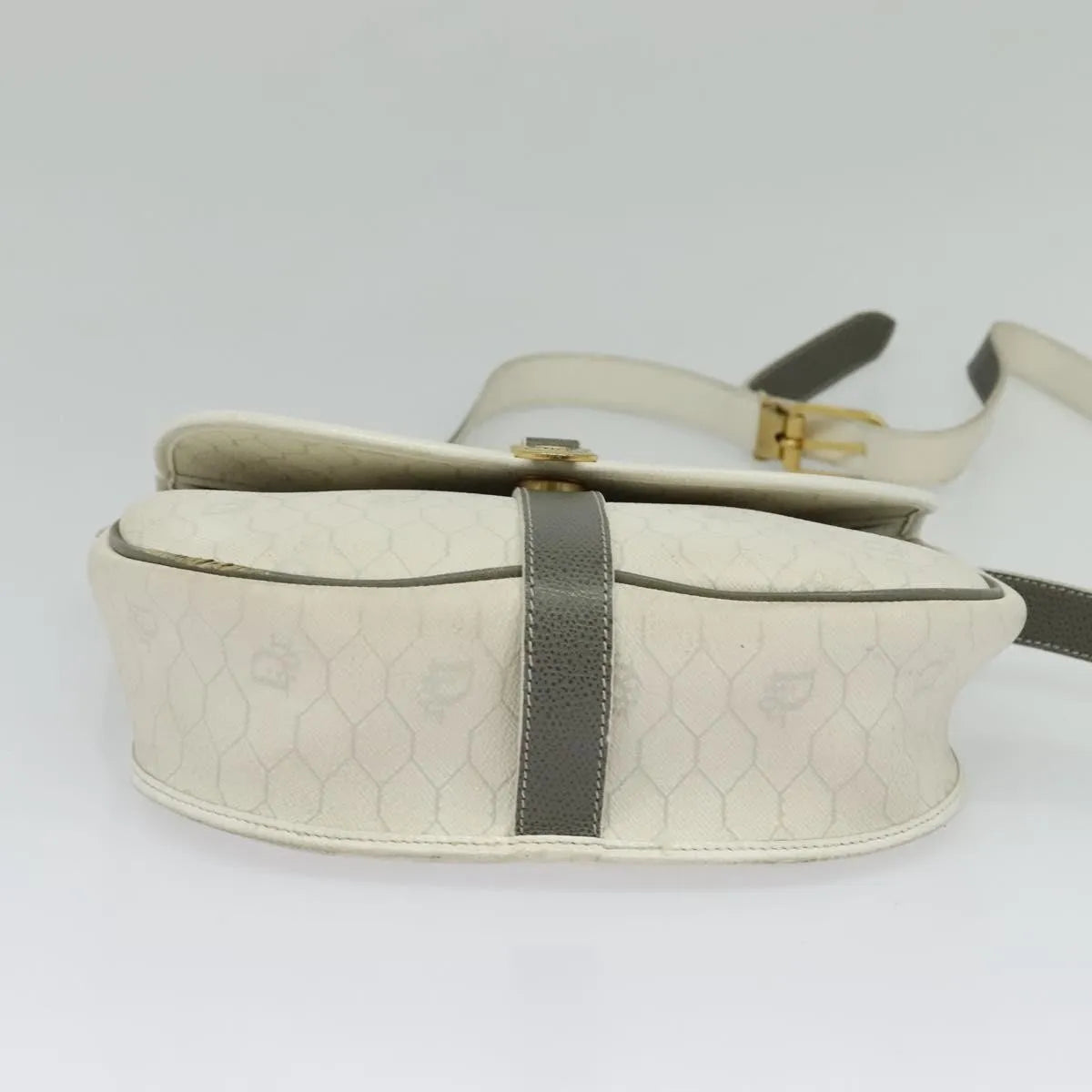 Christian Dior Vintage Honeycomb Flap Canvas and Leather, White, Canvas, Shoulder Bag