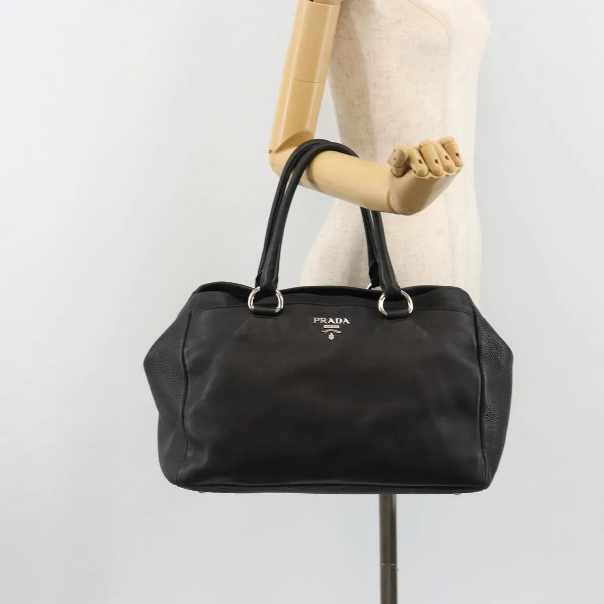 Prada Top Handle Tote Leather, Black, Leather, Tote Bag