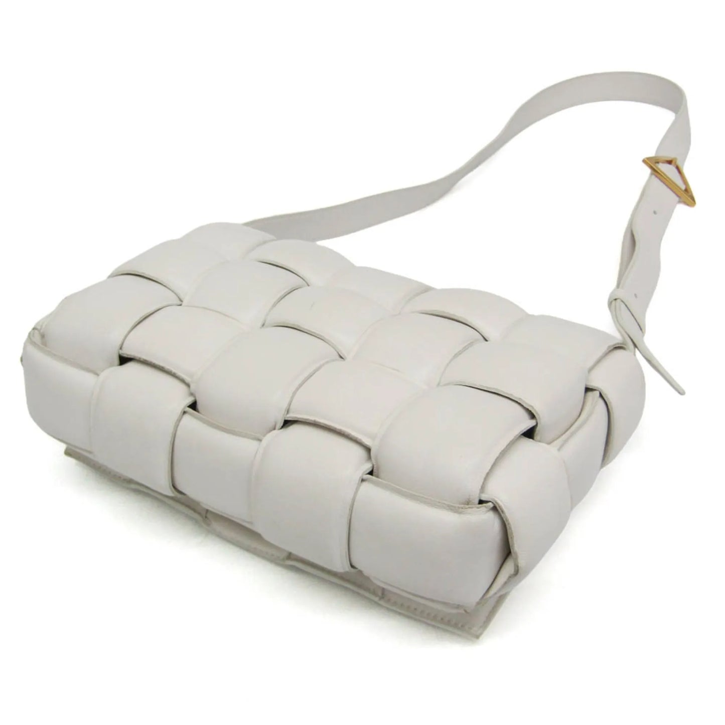 Bottega Veneta Cassette Chain Padded Maxi Intrecciato Leather, White, Leather, Shoulder Bag