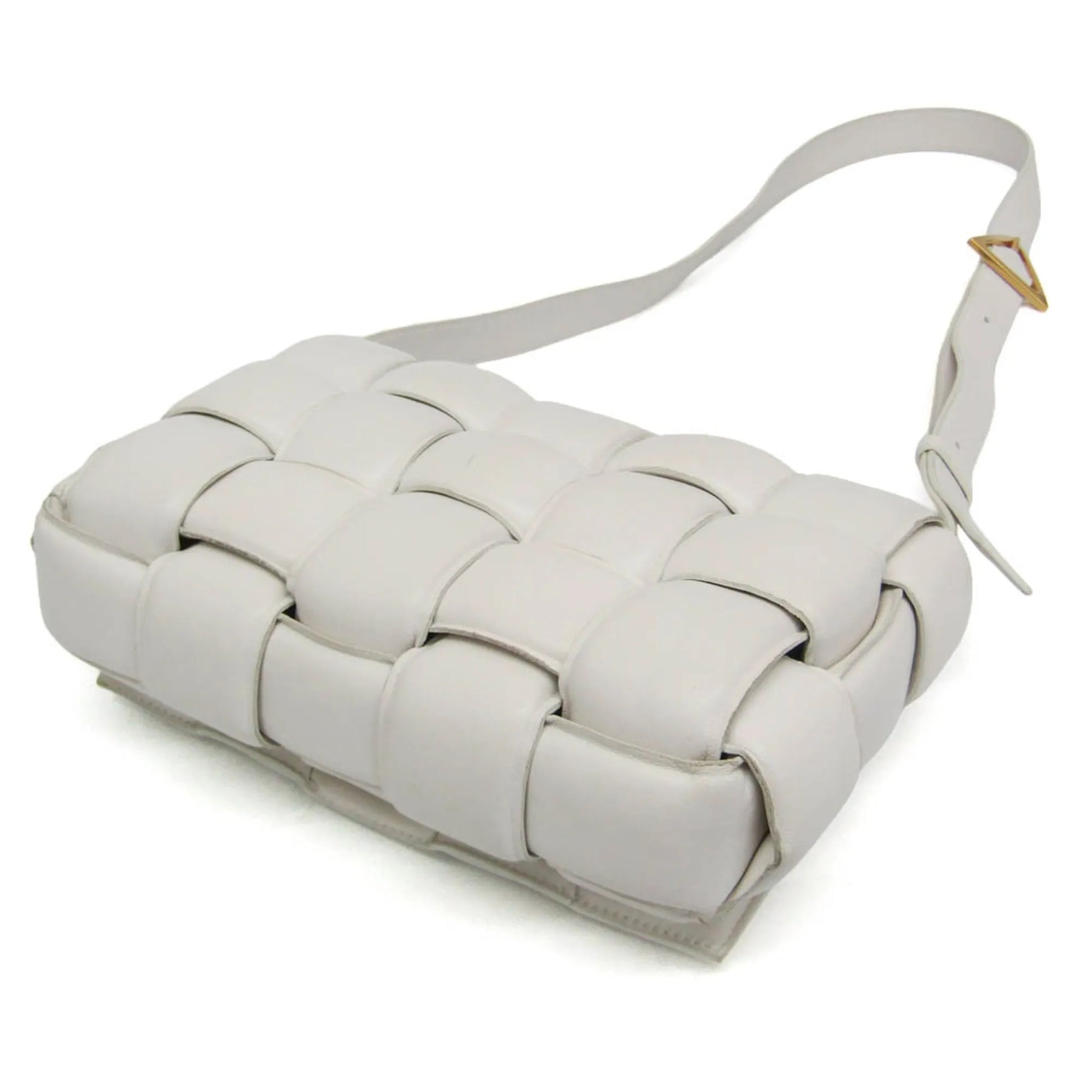 Bottega Veneta Cassette Chain Padded Maxi Intrecciato Leather, White, Leather, Shoulder Bag