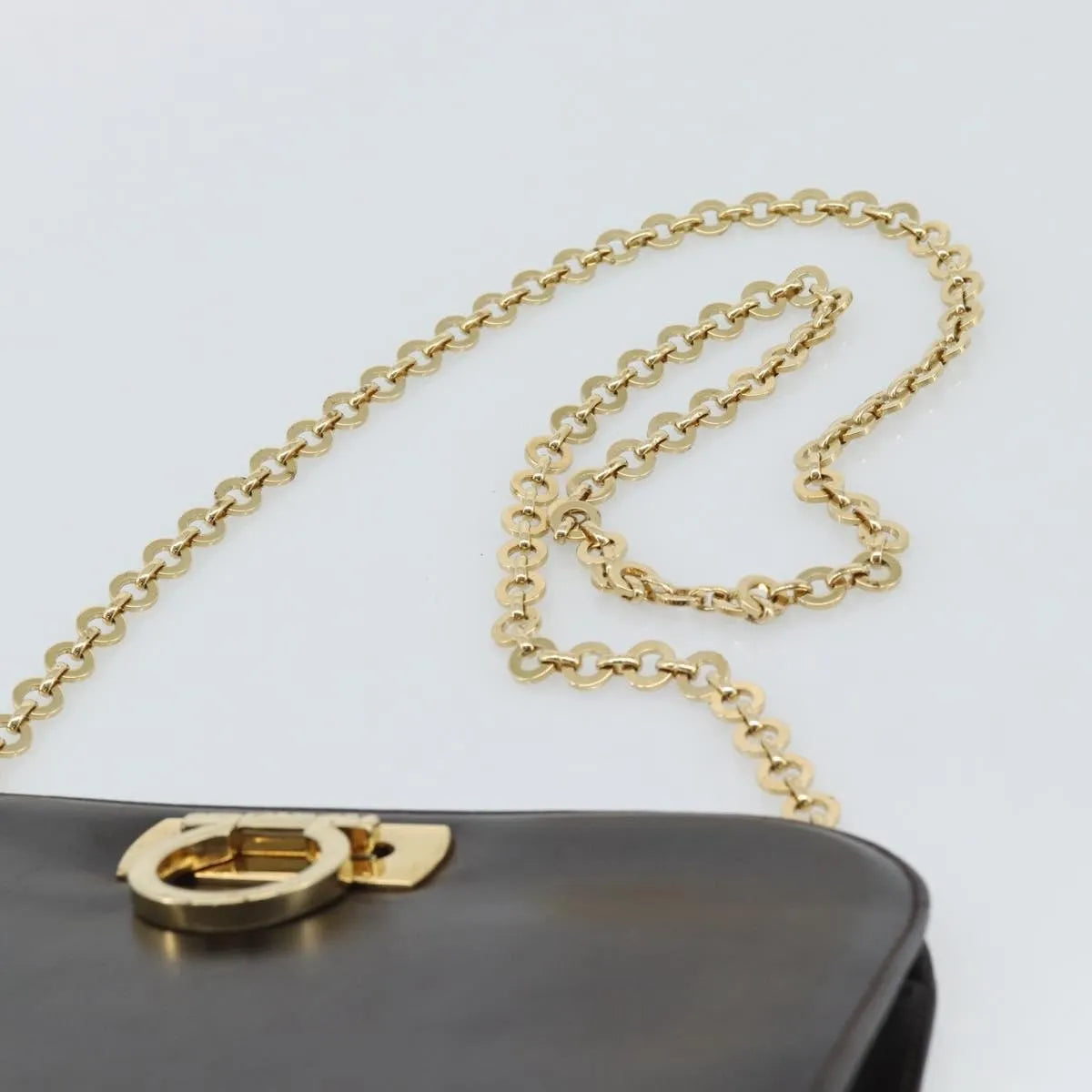 Salvatore Ferragamo Vintage Gancini Chain Leather, Brown, Leather, Shoulder Bag