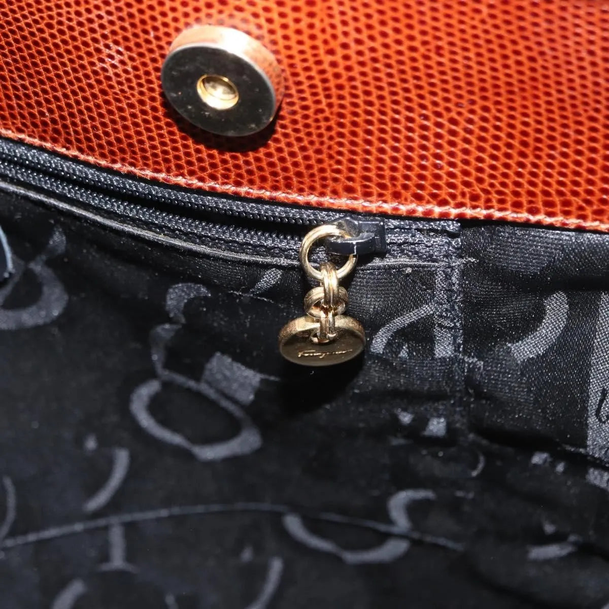 Salvatore Ferragamo Vintage Vara Bow Tote Lizard Embossed Leather, Brown, Leather, Tote Bag