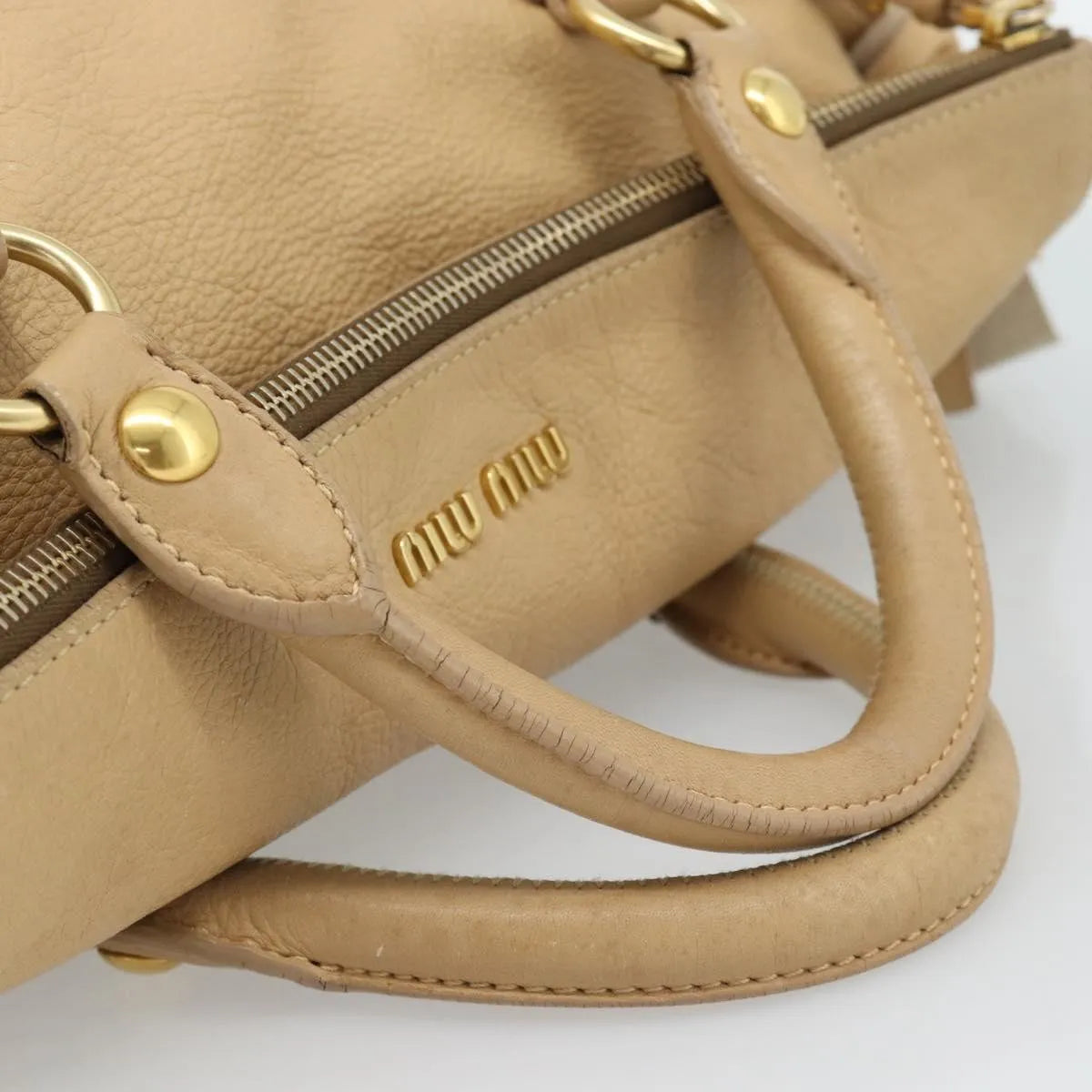 Miu Miu Convertible Satchel Leather, Beige, Leather, Handbag