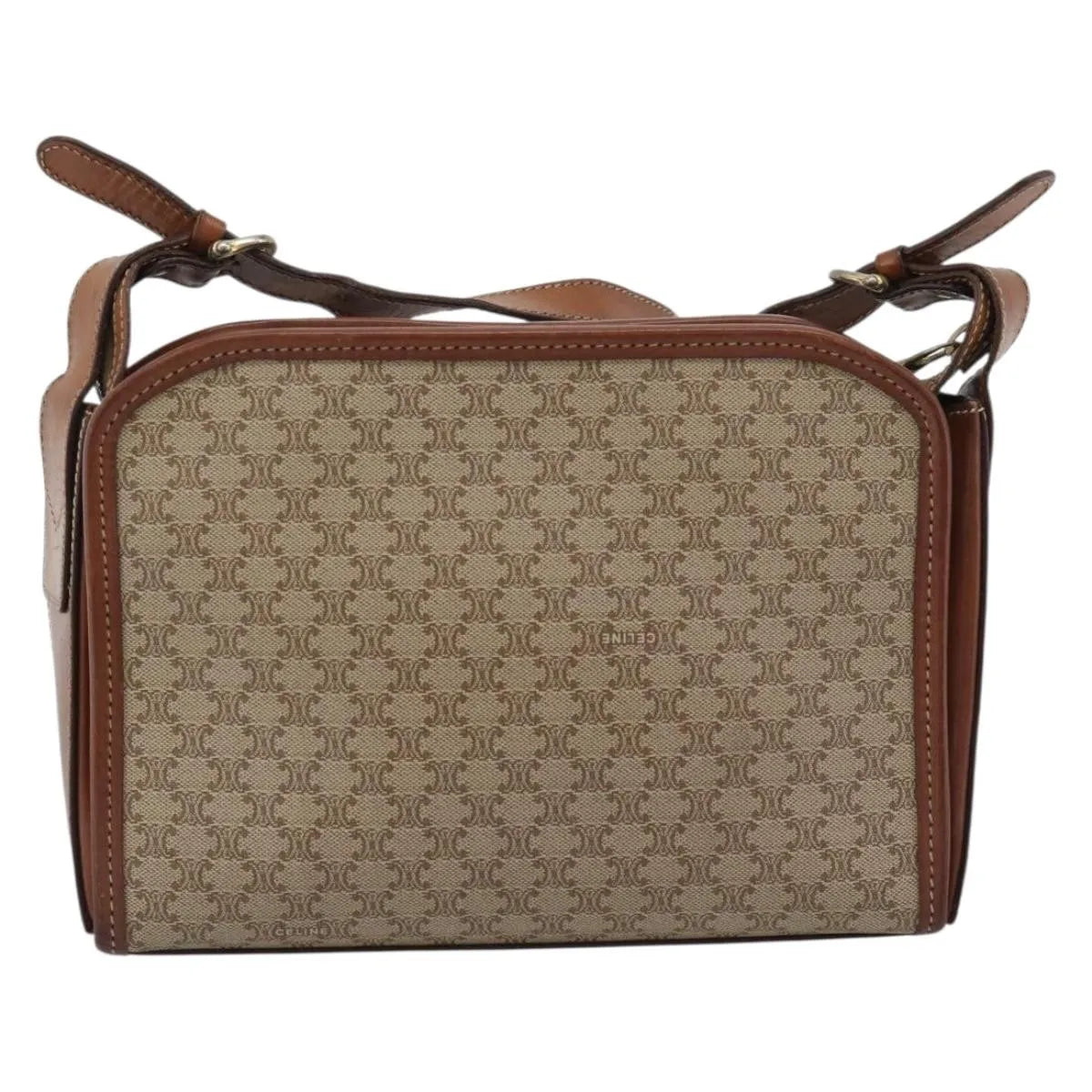 Celine Vintage Macadam Canvas and Leather, Beige, Canvas, Shoulder Bag