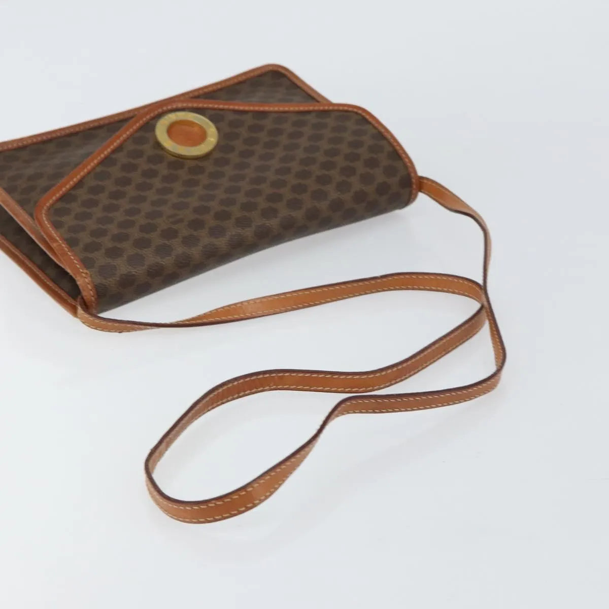 Celine Vintage Macadam Circle Logo Canvas and Leather, Brown, Canvas, Shoulder Bag