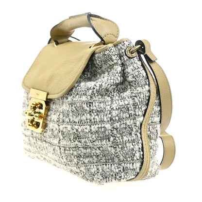 Chloe Elsie Tweed Leather, Beige, Tweed, Shoulder Bag