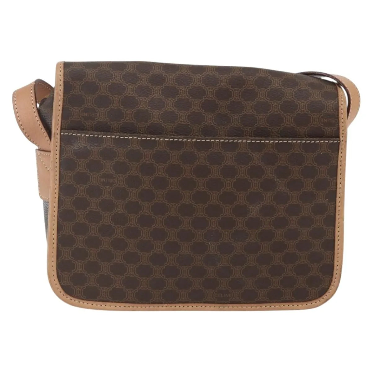 Celine Vintage Macadam Circle Logo Canvas and Leather, Brown, Canvas, Shoulder Bag