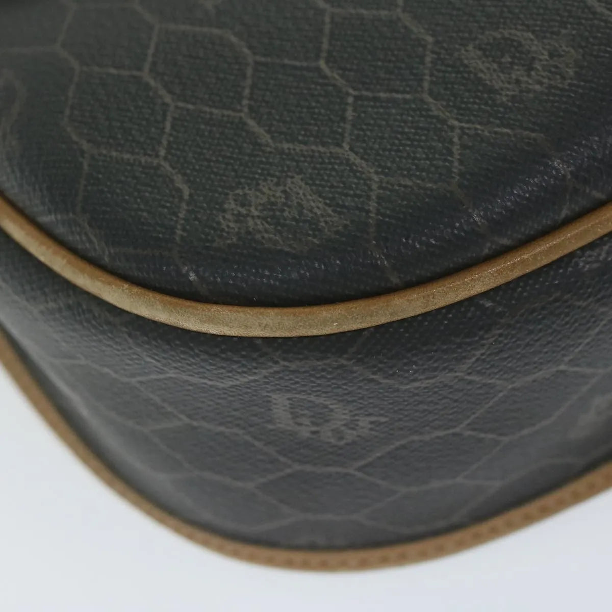 Christian Dior Vintage Honeycomb Flap Canvas and Leather, Black, Canvas, Shoulder Bag