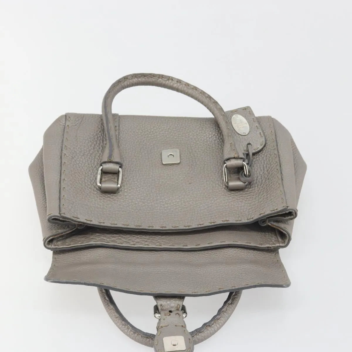 Fendi Selleria Linda Satchel Pebbled Leather, Gray, Leather, Handbag