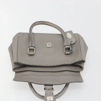 Fendi Selleria Linda Satchel Pebbled Leather, Gray, Leather, Handbag