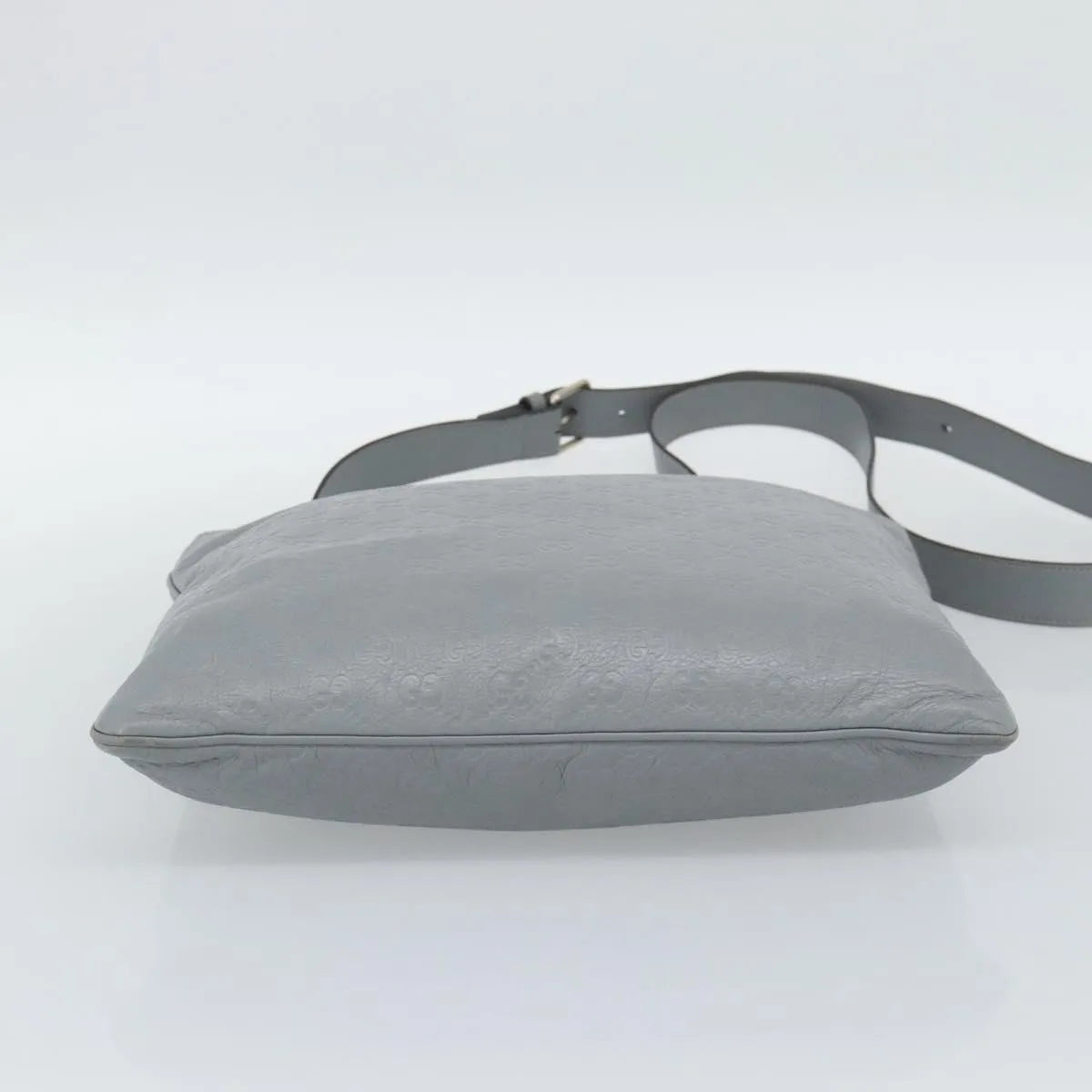Gucci Zip Top Messenger Guccissima Leather, Gray, Canvas, Shoulder Bag