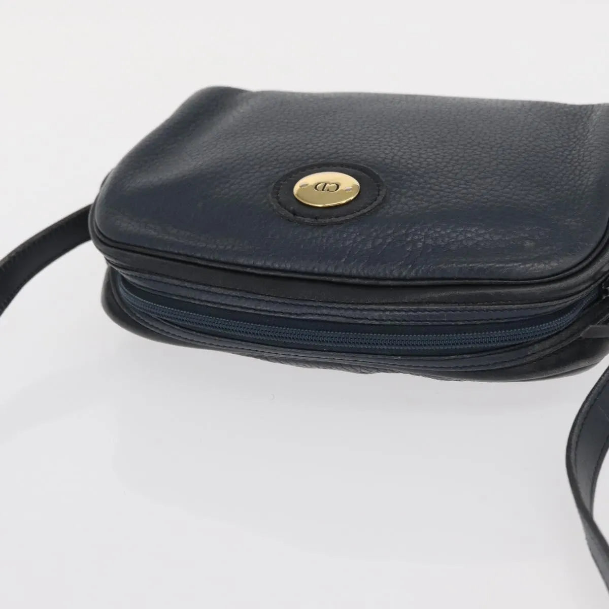 Christian Dior Vintage CD Logo Leather, Navy, Leather, Shoulder Bag