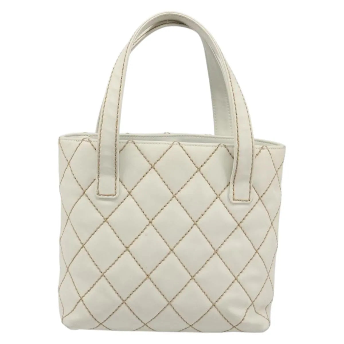 Chanel Surpique Tote Quilted Leather, White, Leather, Tote Bag