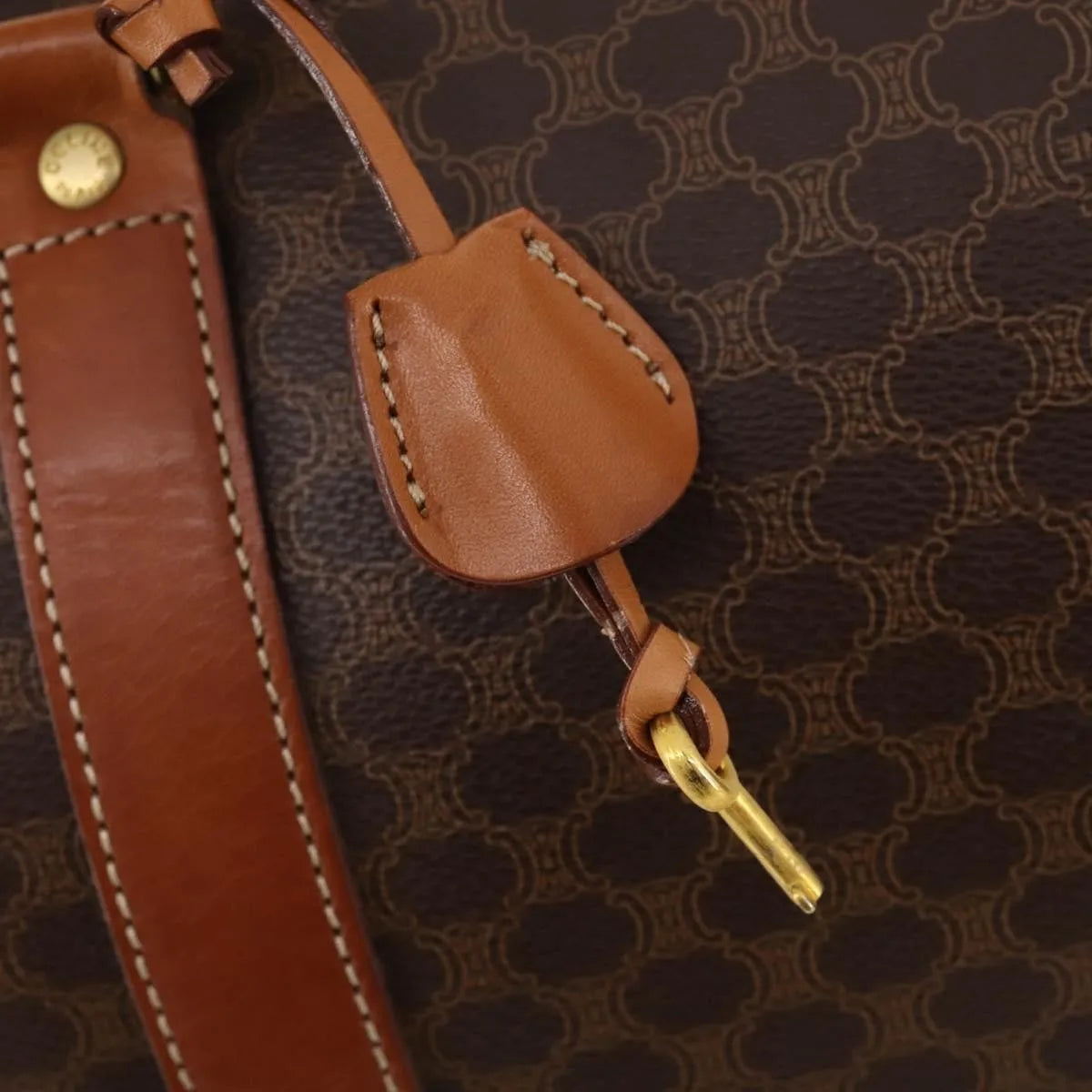 Celine Vintage Macadam Boston Canvas and Leather, Brown, PVC, Handbag