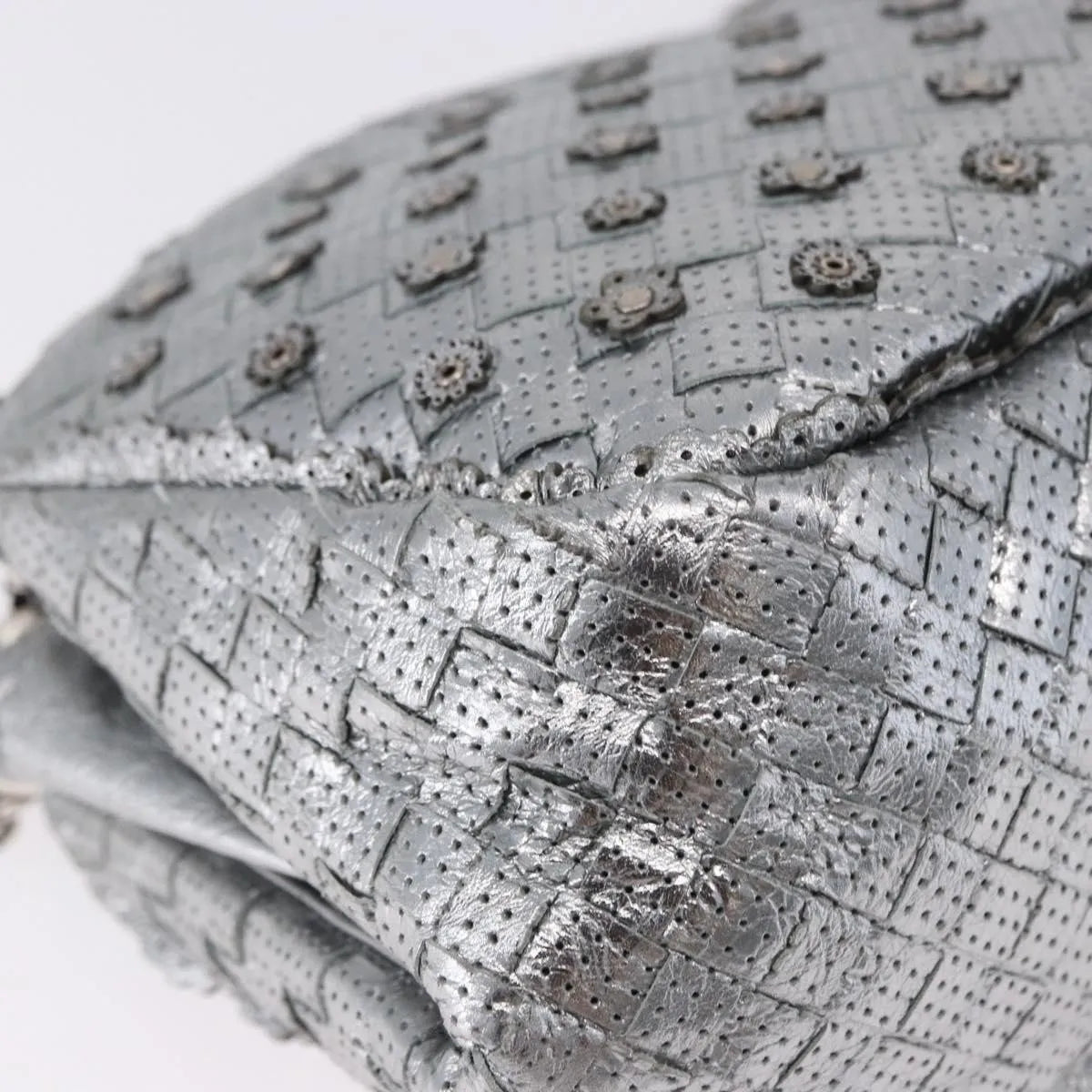 Bottega Veneta Intrecciato Shoulder Leather, Silver, Leather, Shoulder Bag
