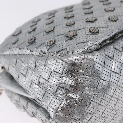 Bottega Veneta Intrecciato Shoulder Leather, Silver, Leather, Shoulder Bag