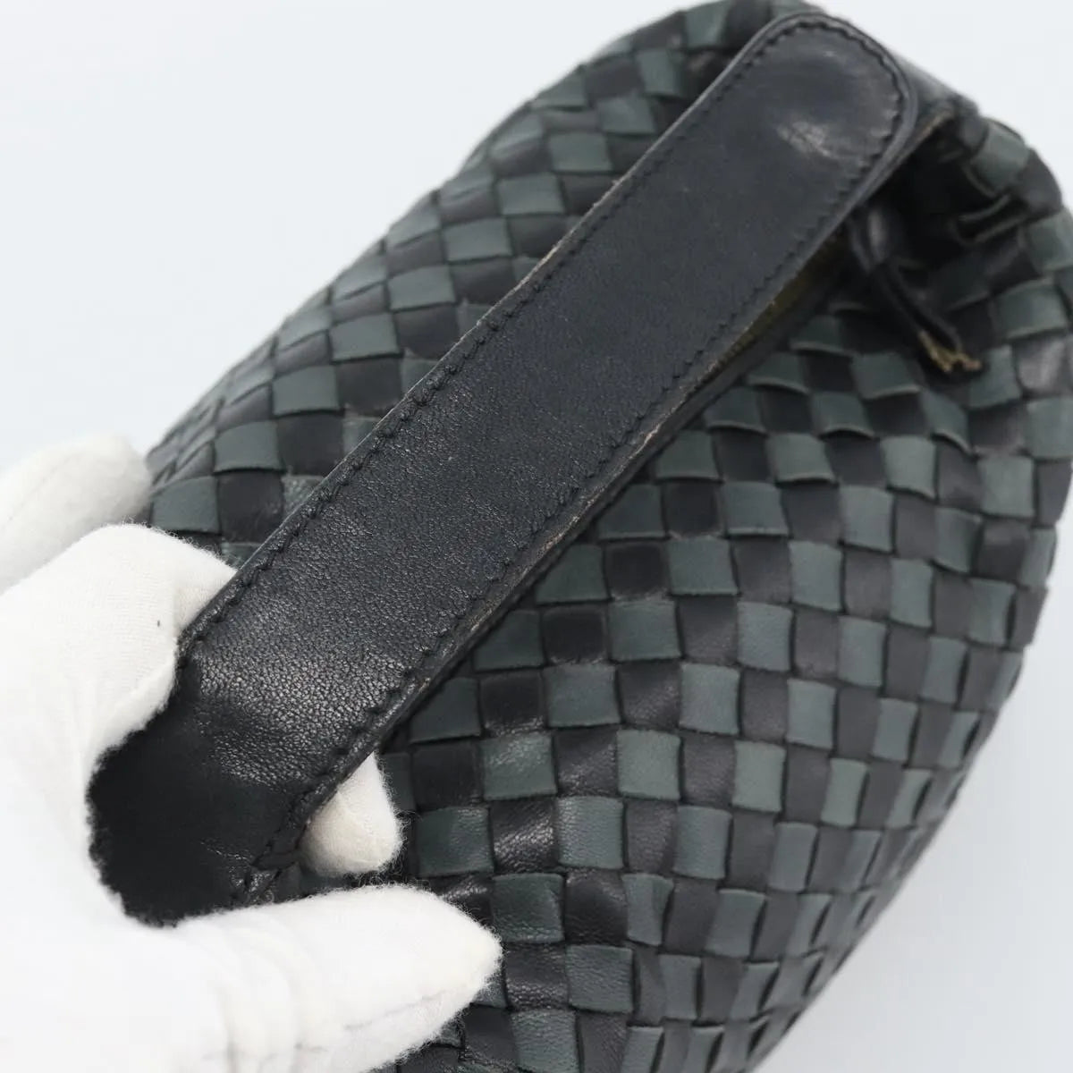 Bottega Veneta Handle Pouch Intrecciato Nappa, Black, Leather, Clutch