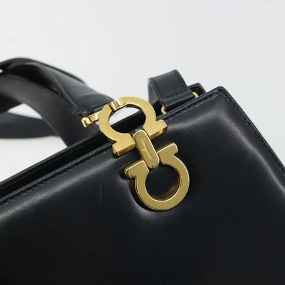 Salvatore Ferragamo Gancini Leather, Navy, Leather, Handbag