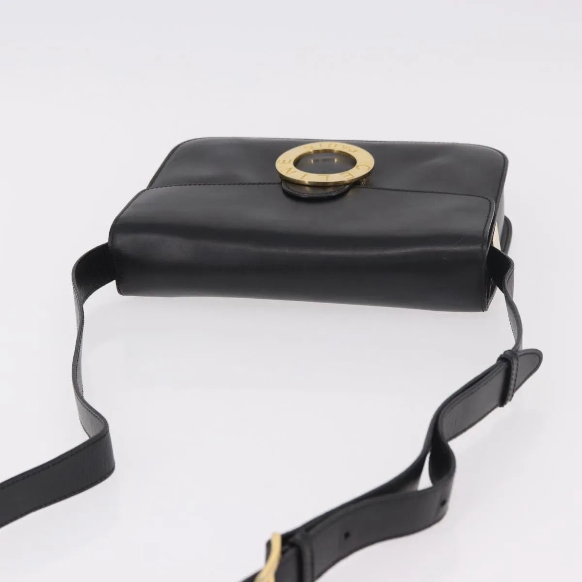 Celine Vintage Circle Logo Leather, Black, Leather, Shoulder Bag