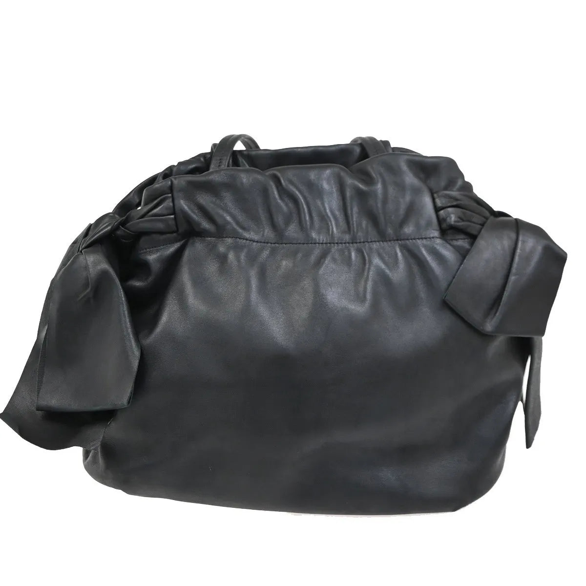 Prada Bow Tie Pleated Tote Leather, Black, Leather, Shoulder Bag